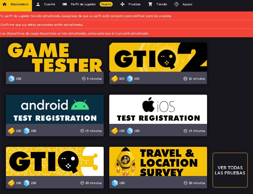 GameTester Panel de Usuario - 🎮 GAMETESTER: Gana Dinero Probando Juegos ¿$20 por Test?