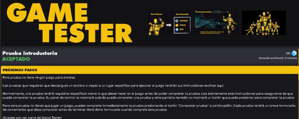 GameTester Primera Prueba 1024x407 - 🎮 GAMETESTER: Gana Dinero Probando Juegos ¿$20 por Test?