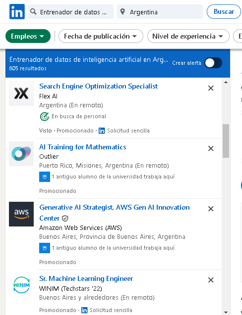 Busqueda LinkedIn - Páginas para ganar dinero entrenando a la inteligencia artificial