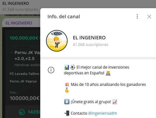 EL INGENIERO - Listado Canales en Telegram de Apuestas Deportivas ESTAFA