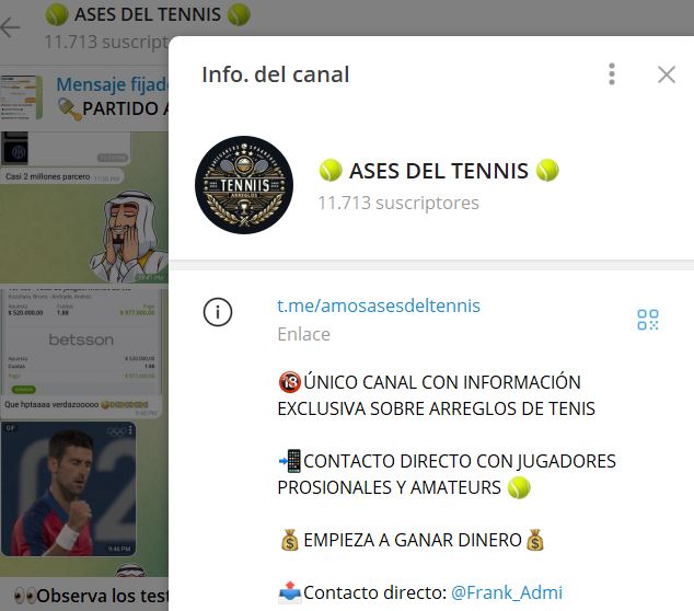 ases del tenis - Listado Canales en Telegram de Apuestas Deportivas ESTAFA